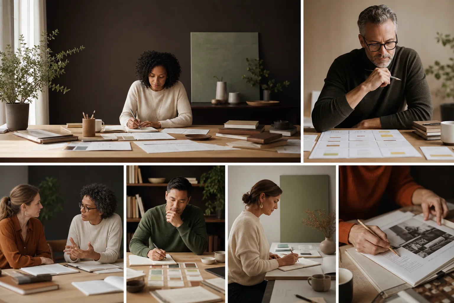 Instructional designer mapping outcomes and assessments on paper